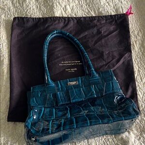 Kate Spade Teal Croc-Embossed Tote Bag